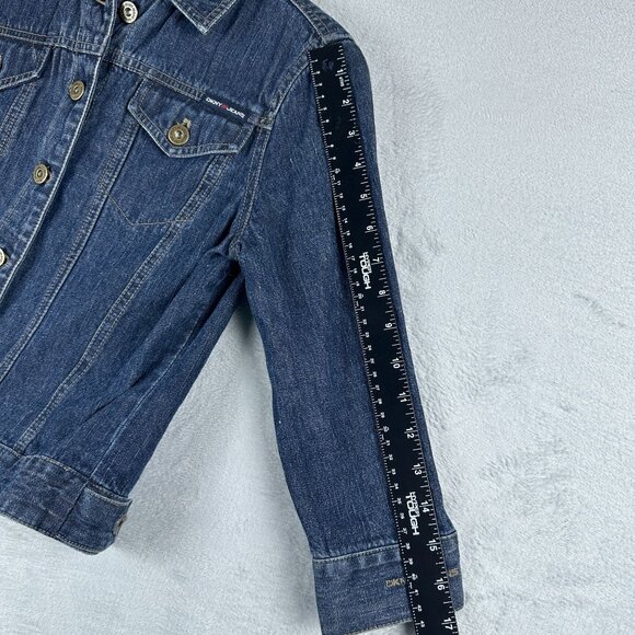 DKNY Cropped Jean Jacket Medium Wash Womens Size X Small Button Front Blue - Picture 8 of 11